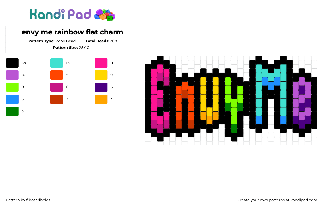 envy me rainbow flat charm - Pony Bead Pattern by fiboscribbles on Kandi Pad - envy me,text,colorful,rainbow,charm