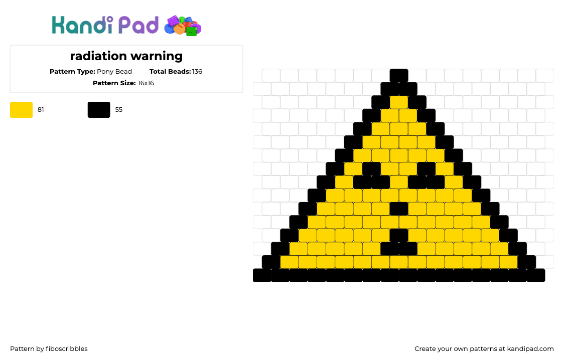 radiation warning - Pony Bead Pattern by fiboscribbles on Kandi Pad - radiation,caution,warning,sign,symbol,yellow,black