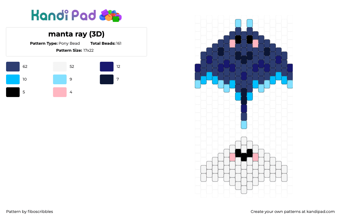 manta ray (3D) - Pony Bead Pattern by fiboscribbles on Kandi Pad - 