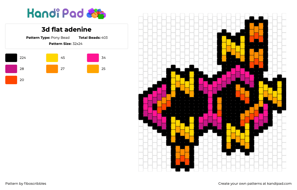 3d flat adenine - Pony Bead Pattern by fiboscribbles on Kandi Pad - adenine,molecule,chemistry,science,charm,pink,orange