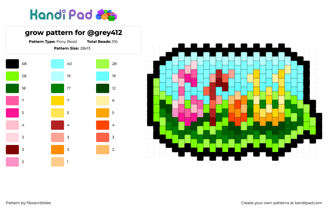 grow pattern for @grey412 - Pony Bead Pattern by fiboscribbles on Kandi Pad - grown,nature,text,charm,grass,green,light blue