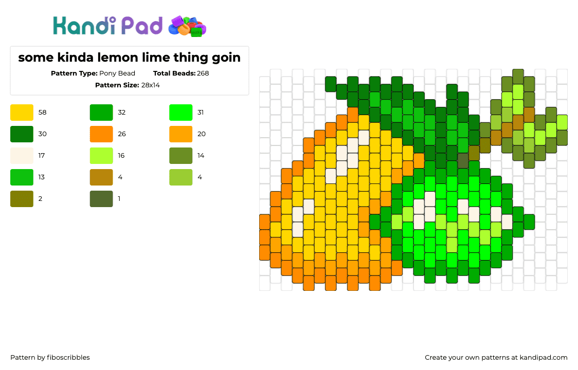 some kinda lemon lime thing goin - Pony Bead Pattern by fiboscribbles on Kandi Pad - lemon,lime,citrus,fruit,yellow,green