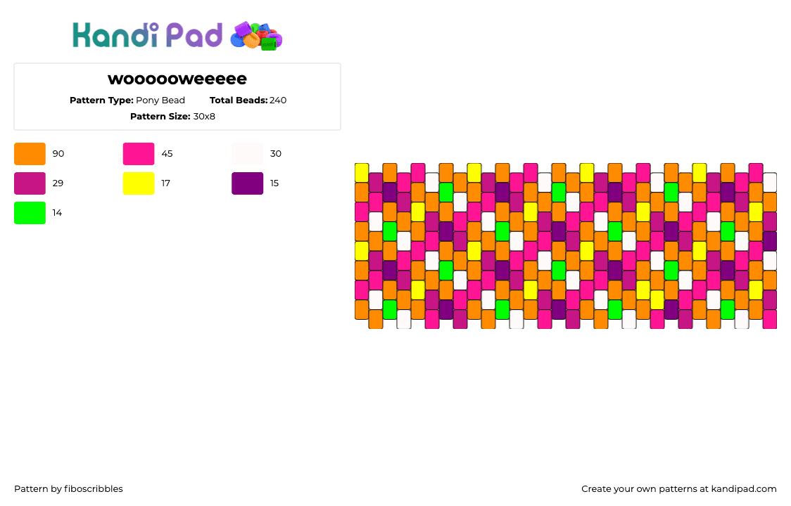 woooooweeeee - Pony Bead Pattern by fiboscribbles on Kandi Pad - weave,neon,bright,colorful,cuff,stripes,pink,orange