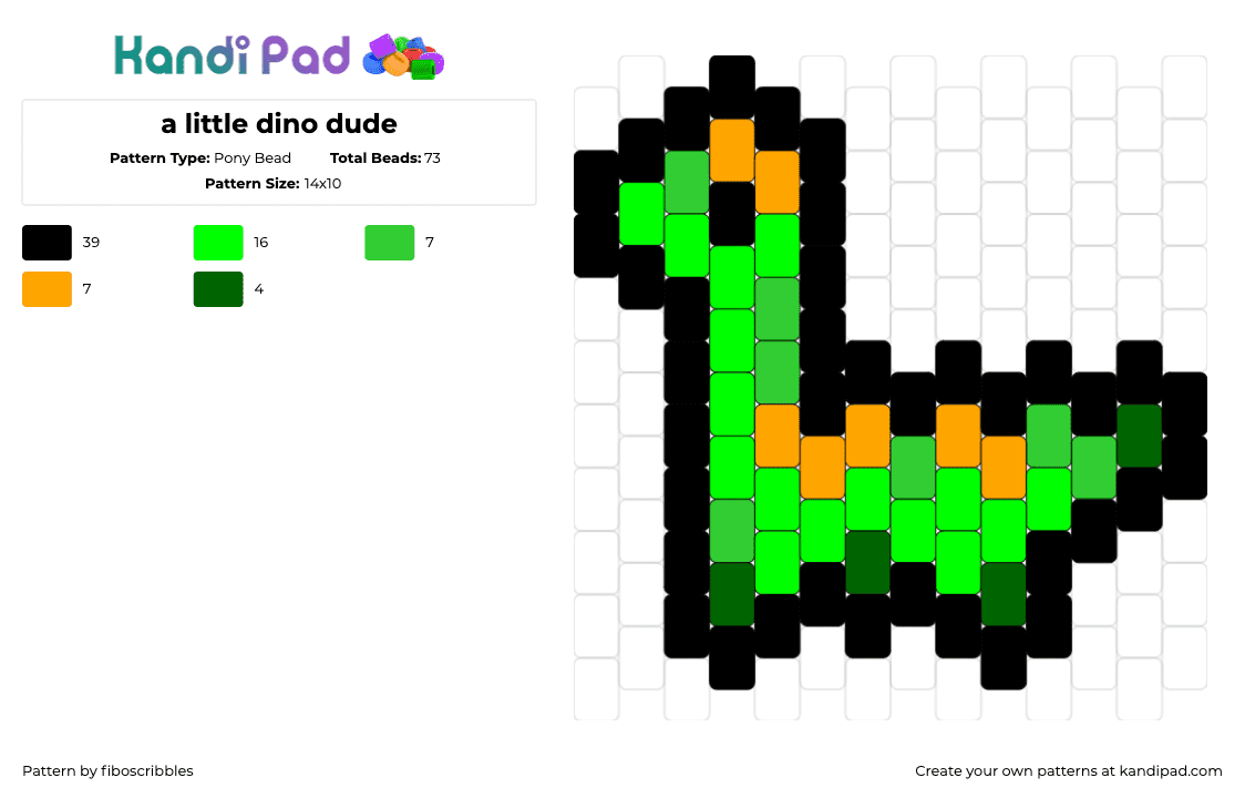 a little dino dude - Pony Bead Pattern by fiboscribbles on Kandi Pad - dinosaur,prehistoric,cute,green,orange