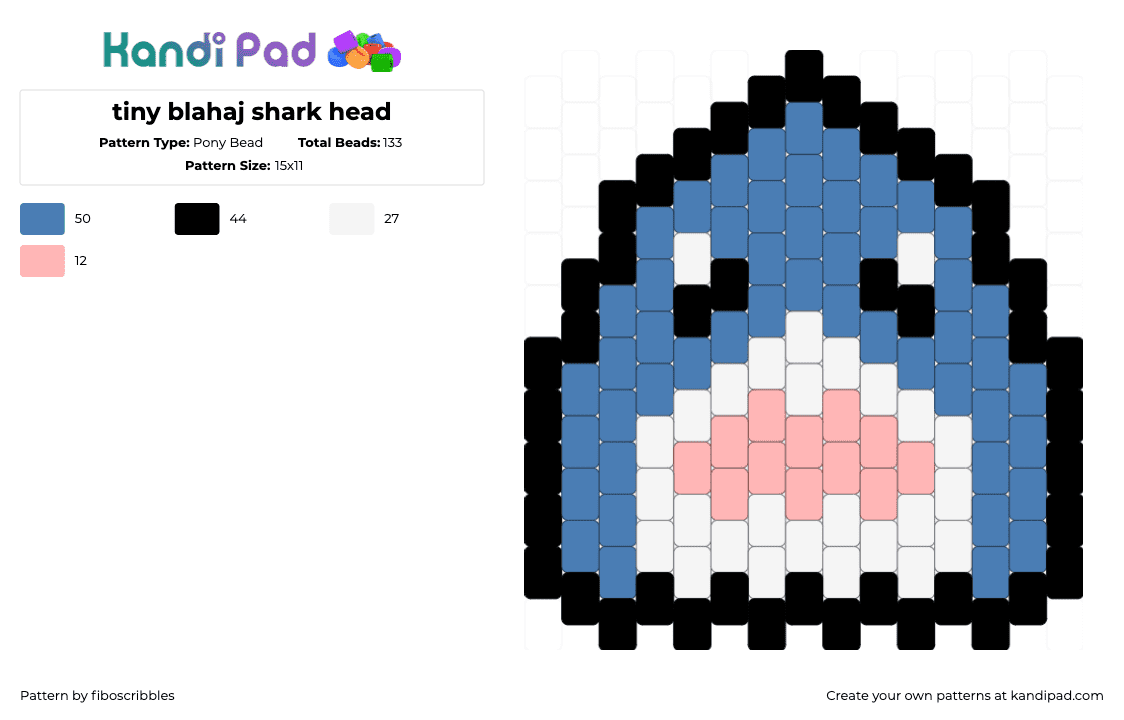 tiny blahaj shark head - Pony Bead Pattern by fiboscribbles on Kandi Pad - 