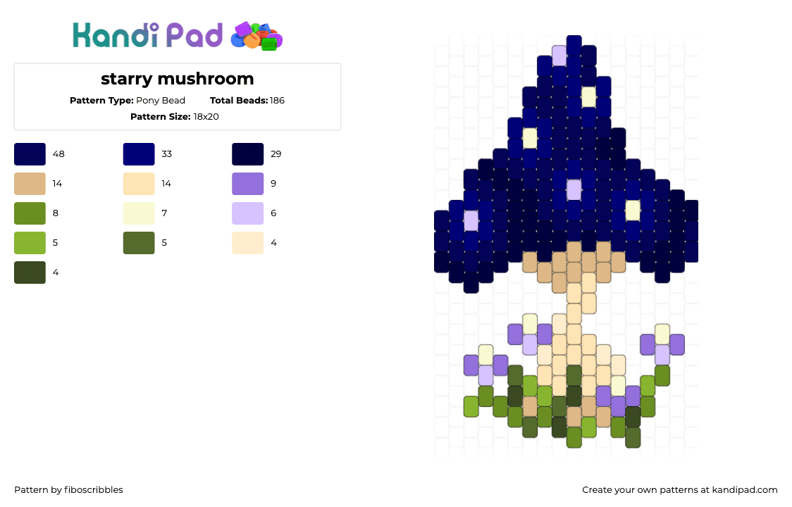 starry mushroom - Pony Bead Pattern by fiboscribbles on Kandi Pad - mushroom,fungus,nature,charm,beige,blue