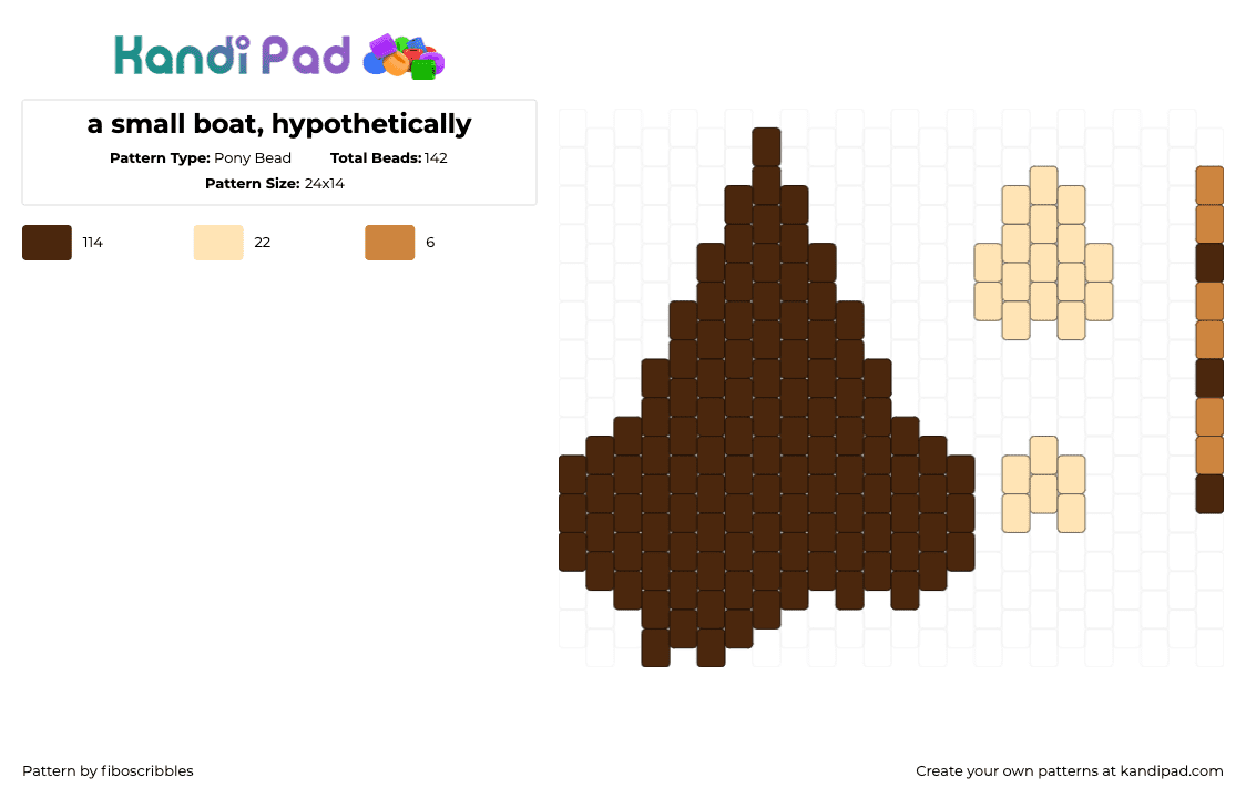 a small boat, hypothetically (update i did it she works) - Pony Bead Pattern by fiboscribbles on Kandi Pad - boat,3d,vehicle,charm,brown,tan