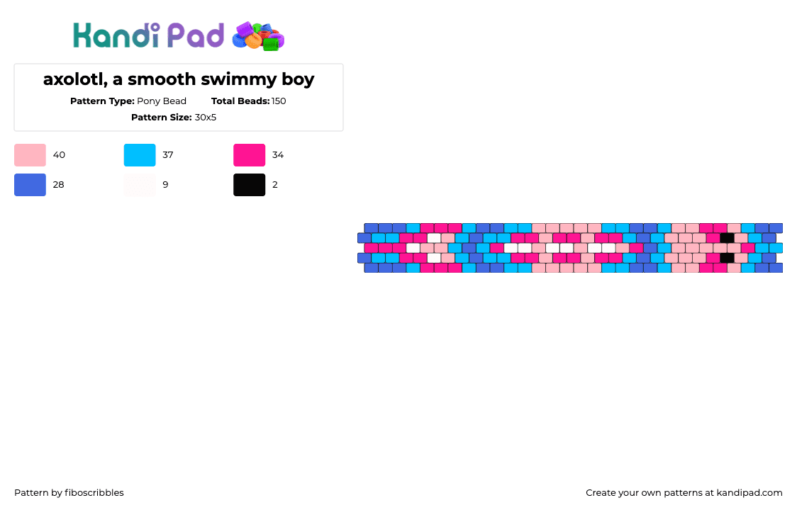 axolotl, a smooth swimmy boy - Pony Bead Pattern by fiboscribbles on Kandi Pad - axolotl,water,animal,fish,bracelet,cuff,pink,blue