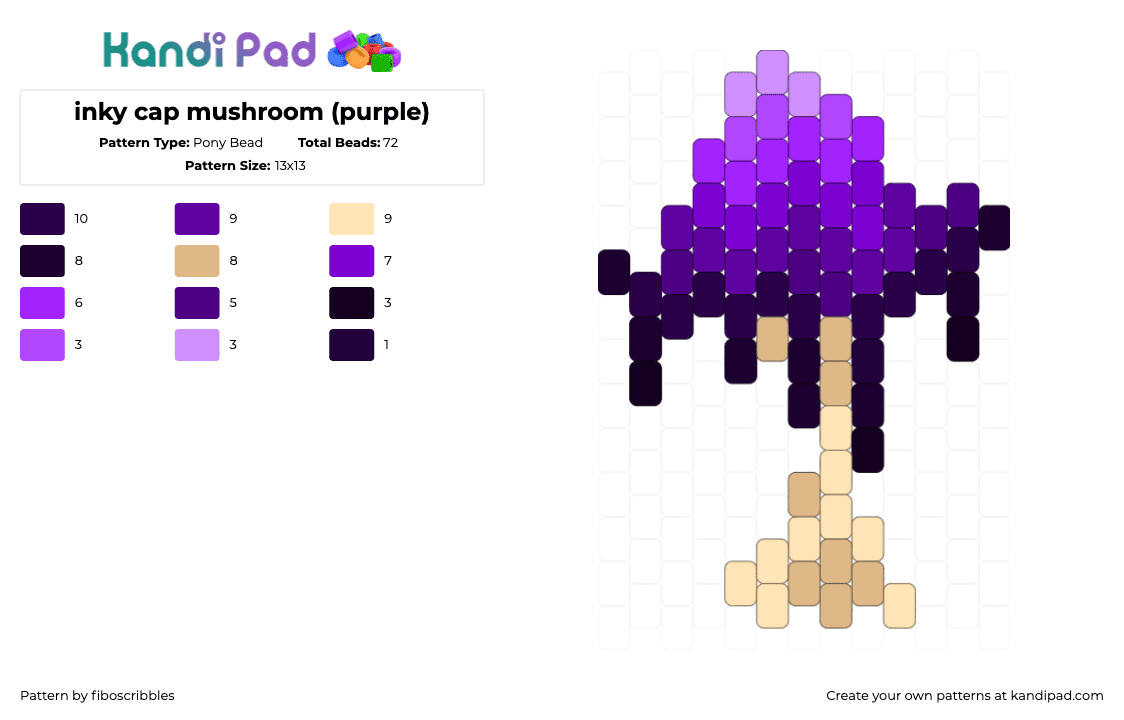 inky cap mushroom (purple) - Pony Bead Pattern by fiboscribbles on Kandi Pad - inky cap,mushroom,fungus,drippy,nature,purple,tan