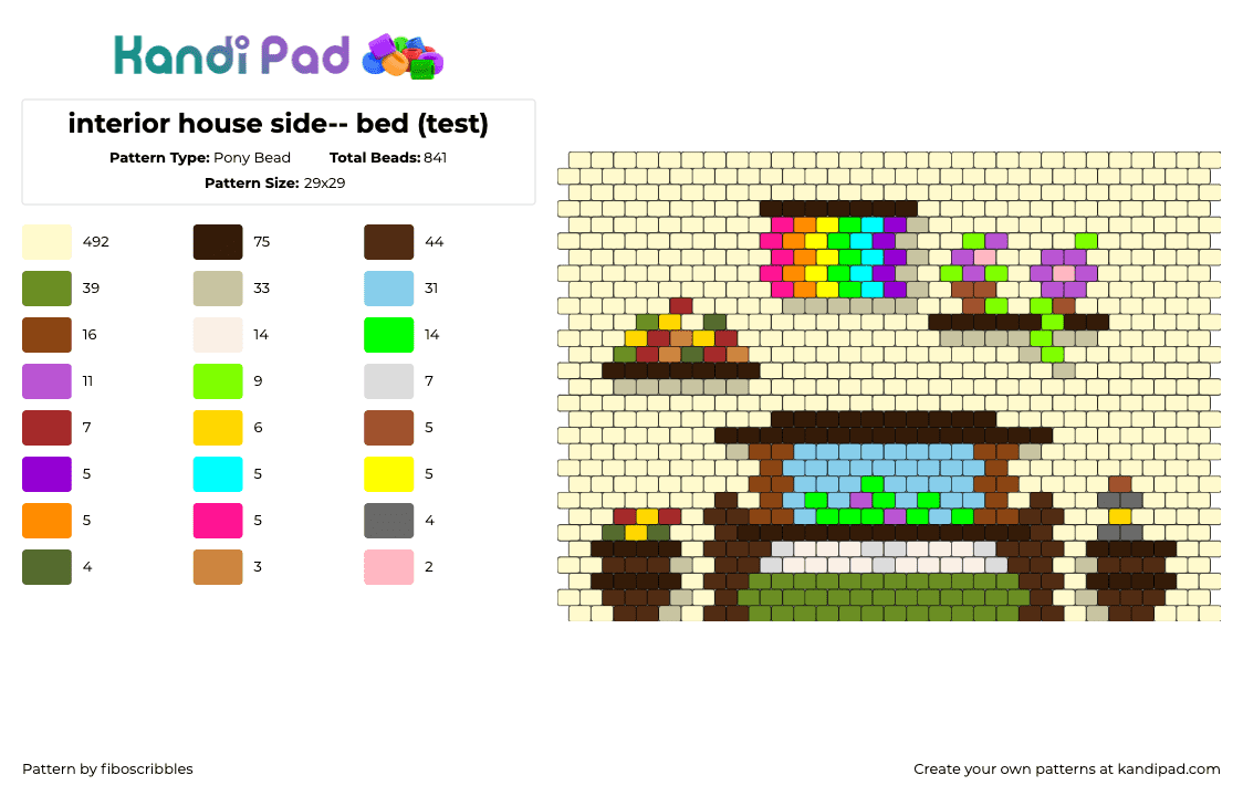 interior house side-- bed (test) - Pony Bead Pattern by fiboscribbles on Kandi Pad - house,3d,bed,home,panel,building,yellow,beige