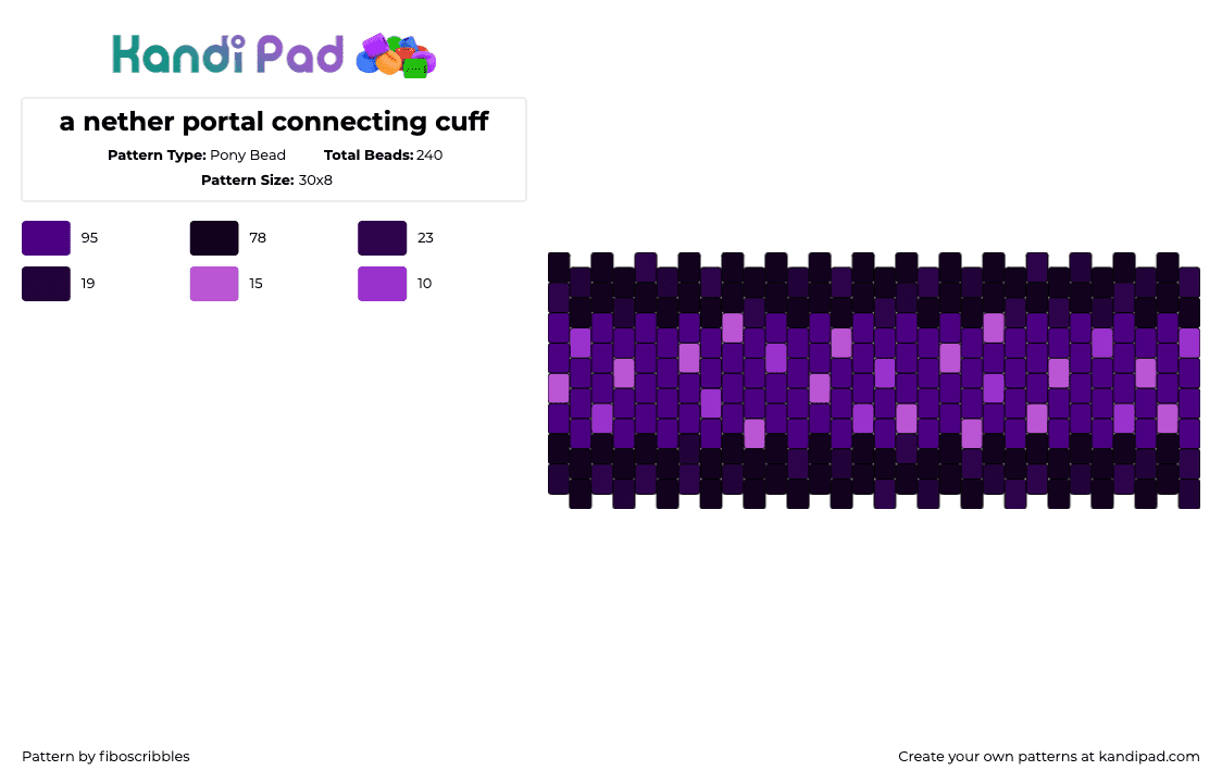 a nether portal connecting cuff - Pony Bead Pattern by fiboscribbles on Kandi Pad - nether portal,minecraft,video game,cuff,purple,black