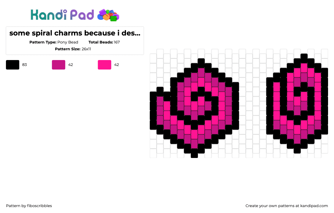 some spiral charms because i deserve it - Pony Bead Pattern by fiboscribbles on Kandi Pad - spiral,swirl,rezz,charms,dj,music,edm,pink