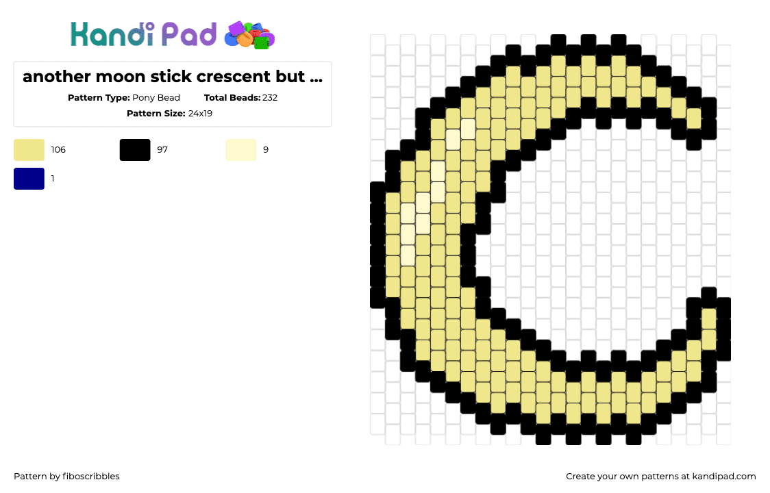 another moon stick crescent but smaller - Pony Bead Pattern by fiboscribbles on Kandi Pad - crescent,moon,night,yellow