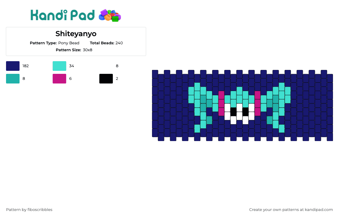 Shiteyanyo - Pony Bead Pattern by fiboscribbles on Kandi Pad - shiteyanyo,vocaloid,miku hatsune,cuff,character,music,anime,teal,blue