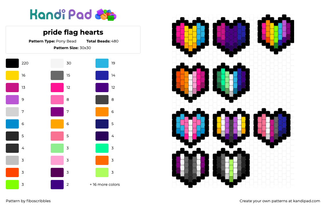 pride flag hearts - Pony Bead Pattern by fiboscribbles on Kandi Pad - black,purple,gray,orange,yellow,colorful,pride flags,gender,sexuality,rainbow,heart,charm