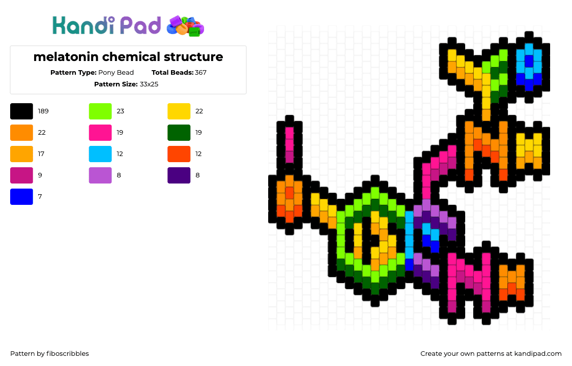 melatonin chemical structure - Pony Bead Pattern by fiboscribbles on Kandi Pad - melatonin,molecule,chemistry,science,colorful,charm,pink,orange,green,blue