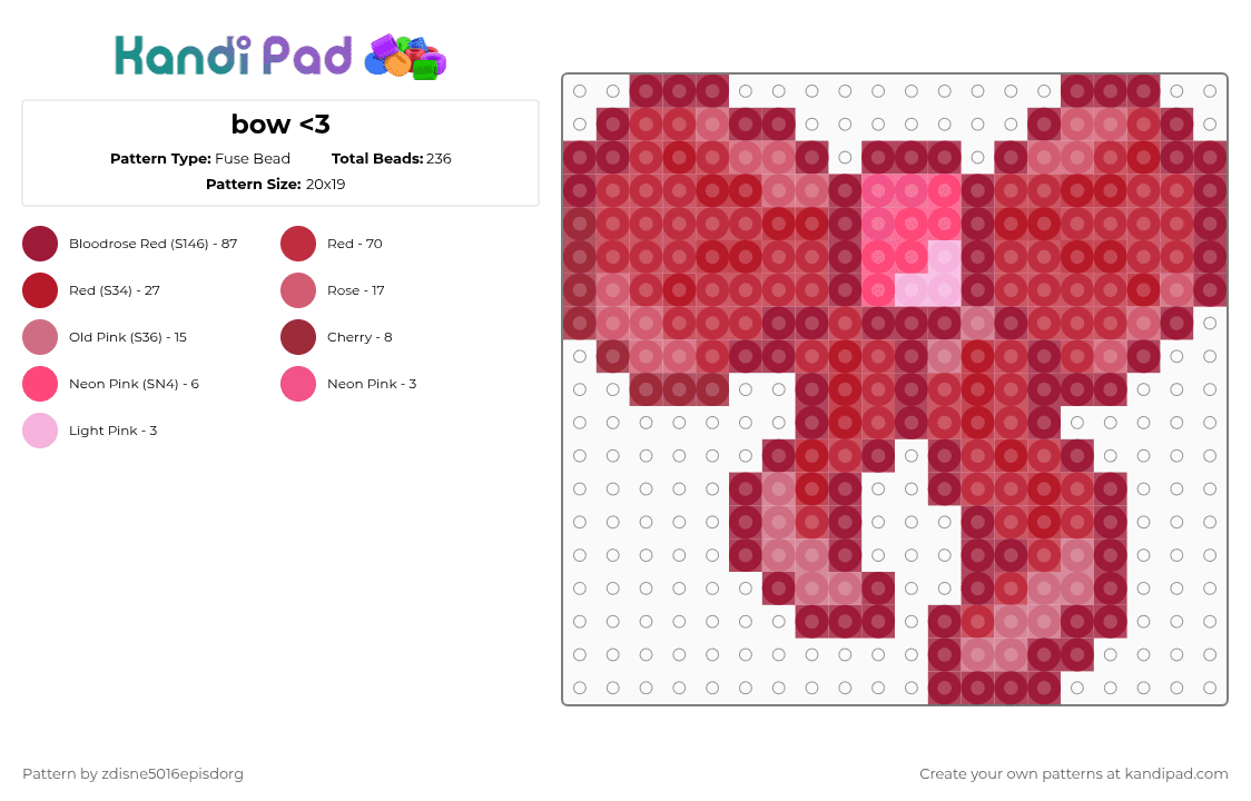bow - Fuse Bead Pattern by zdisne5016episdorg on Kandi Pad - red