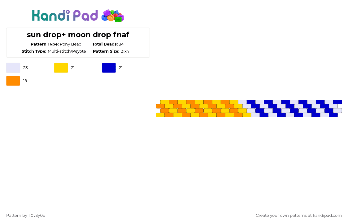 sun drop+ moon drop fnaf - Pony Bead Pattern by 1l0v3y0u on Kandi Pad - yellow,purple