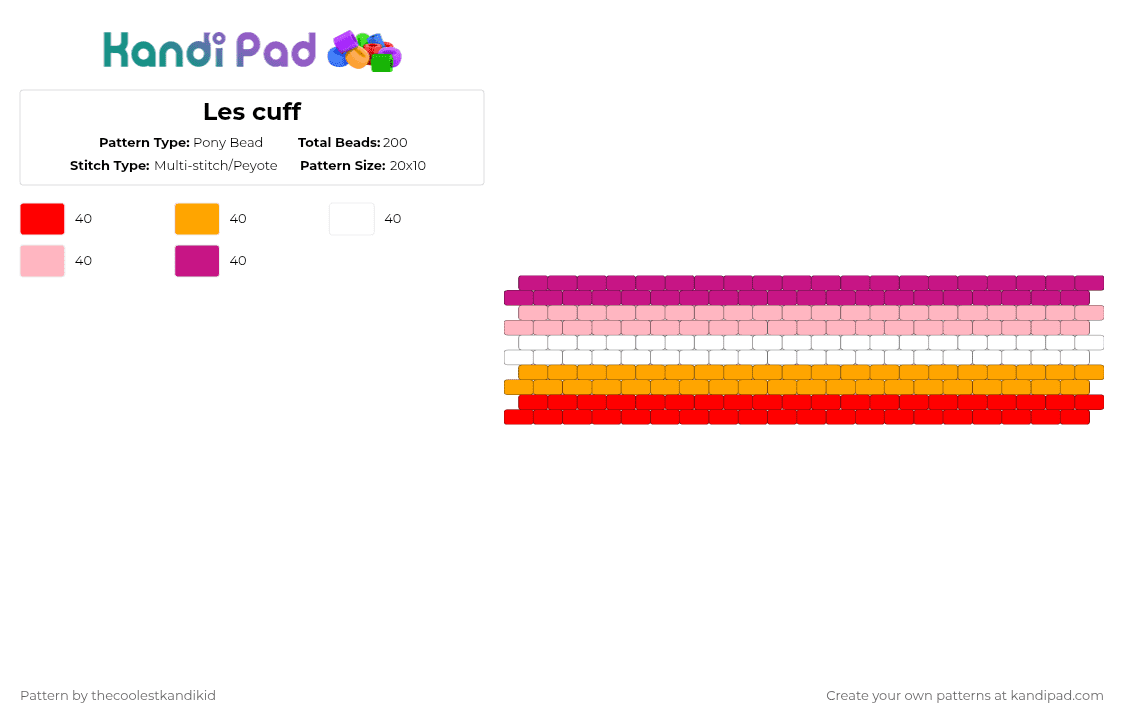 Les cuff - Pony Bead Pattern by thecoolestkandikid on Kandi Pad - pink