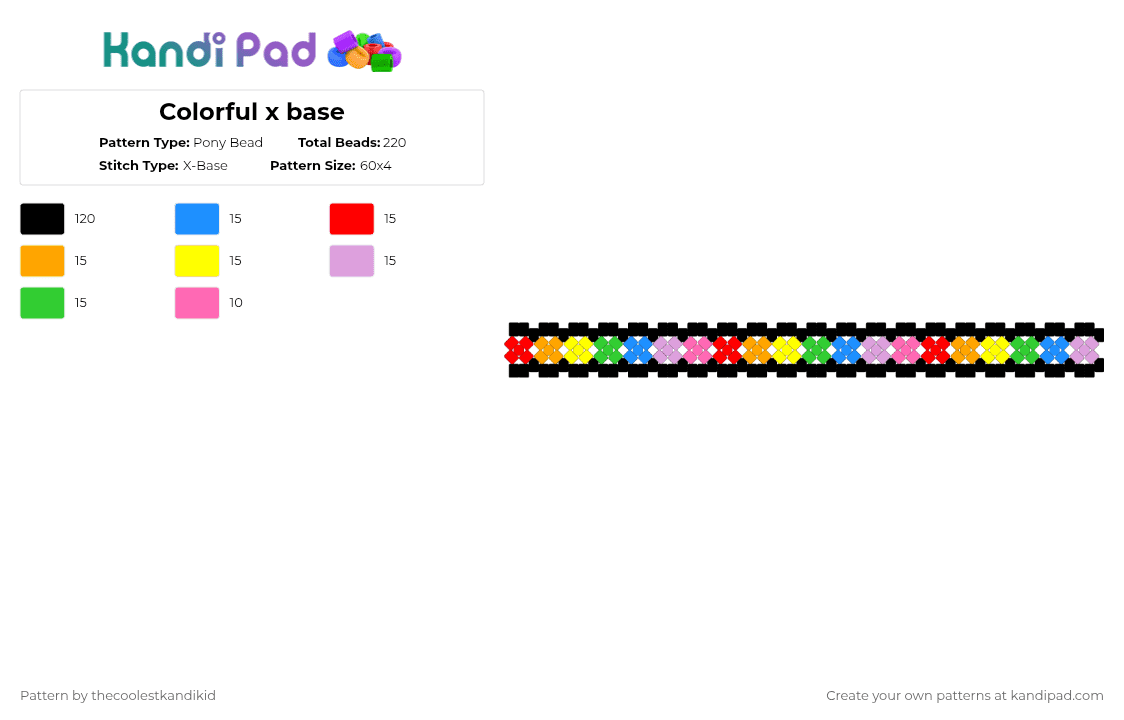Colorful x base - Pony Bead Pattern by thecoolestkandikid on Kandi Pad - black,pink