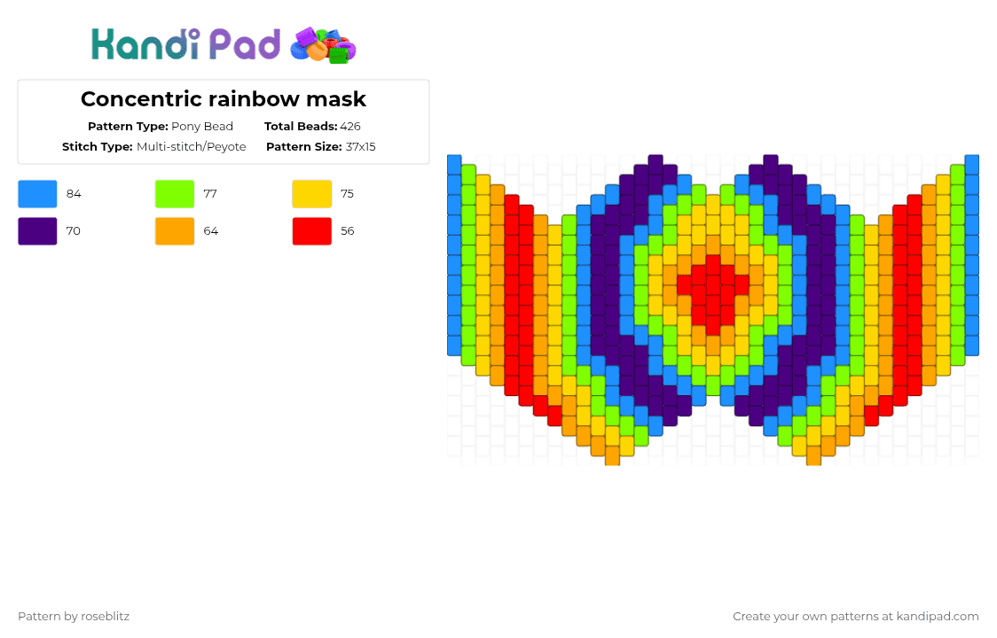 Concentric rainbow mask - Pony Bead Pattern by roseblitz on Kandi Pad - light blue,green,purple,yellow,cotdgeometricshapes
