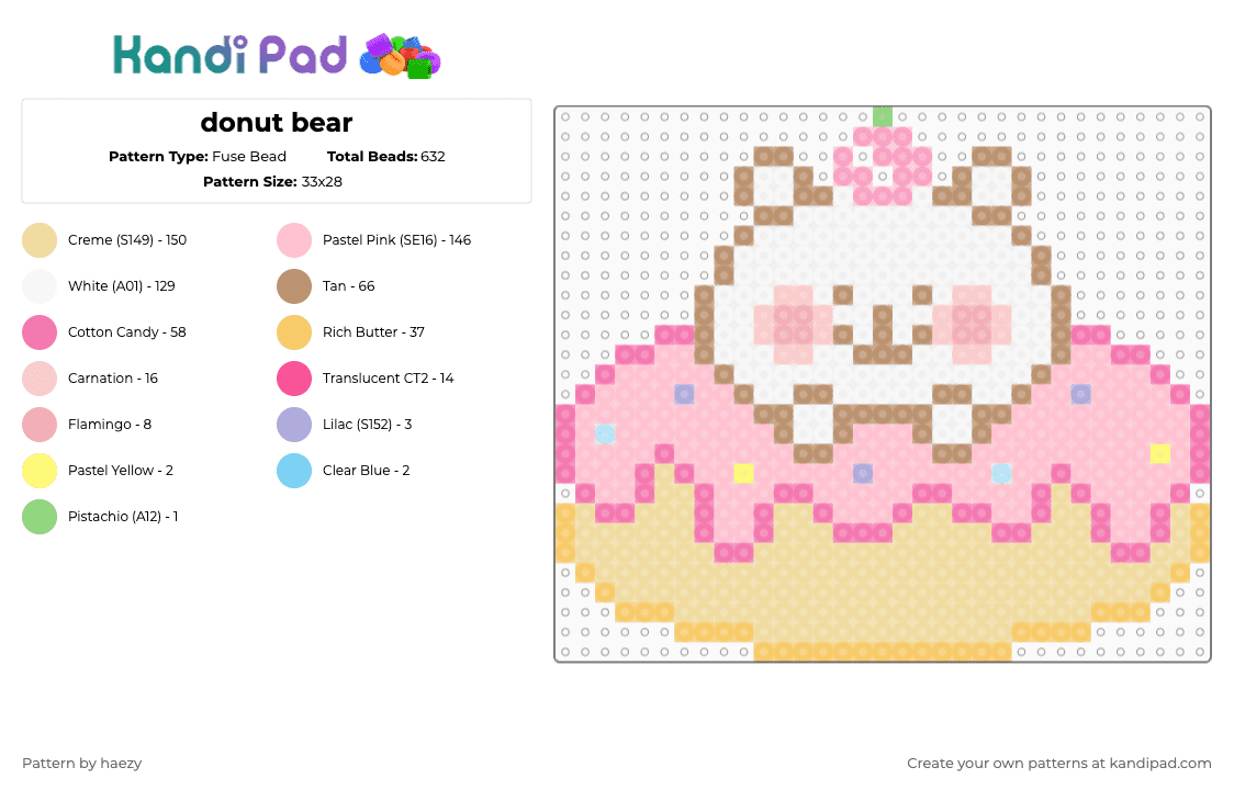 donut bear - Fuse Bead Pattern by haezy on Kandi Pad - beige,pink