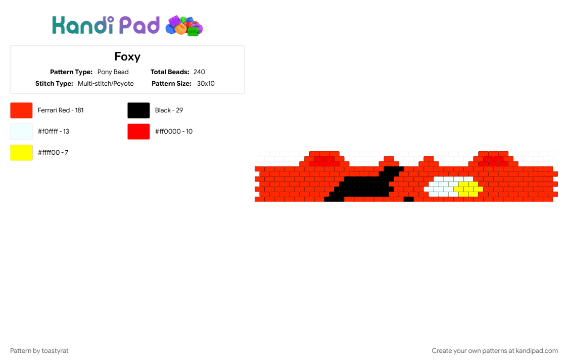 Foxy - Pony Bead Pattern by toastyrat on Kandi Pad - character, five nights at freddys, fnaf, foxy the pirate fox, gaming, red, video game