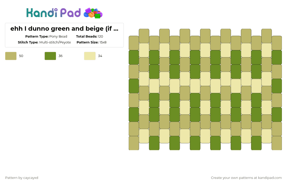 ehh I dunno green and beige (if that\'s how you spell it idk =P) - Pony Bead Pattern by caycayxd on Kandi Pad - beige