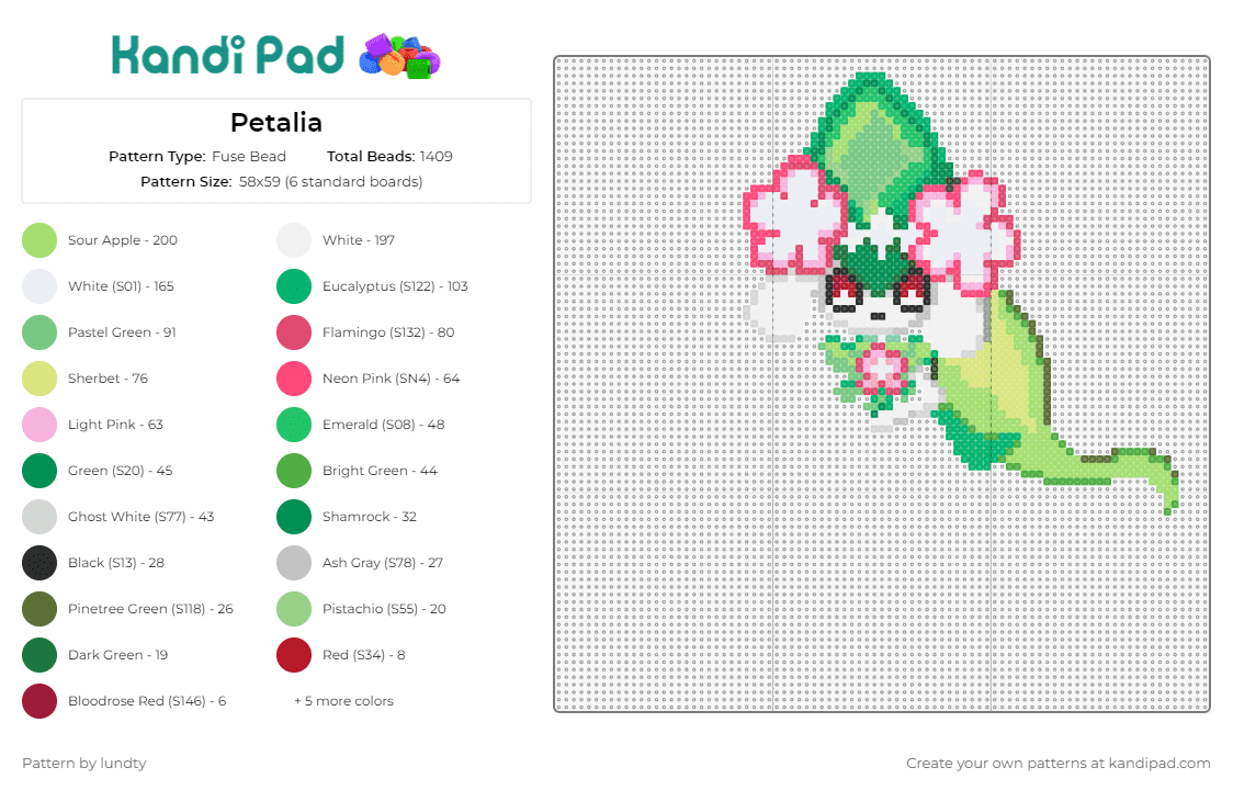 Petalia - Fuse Bead Pattern by lundty on Kandi Pad - petalia,palworld,lively,charming,whimsical,delightful,creature,game,enthusiasts,vibrant,green