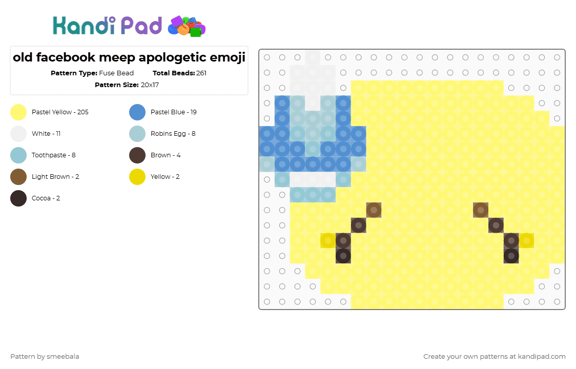 old facebook meep apologetic emoji - Fuse Bead Pattern by smeebala on Kandi Pad - yellow,emoji,meep,facebook,cute,y2k,shy,sorry,nervous