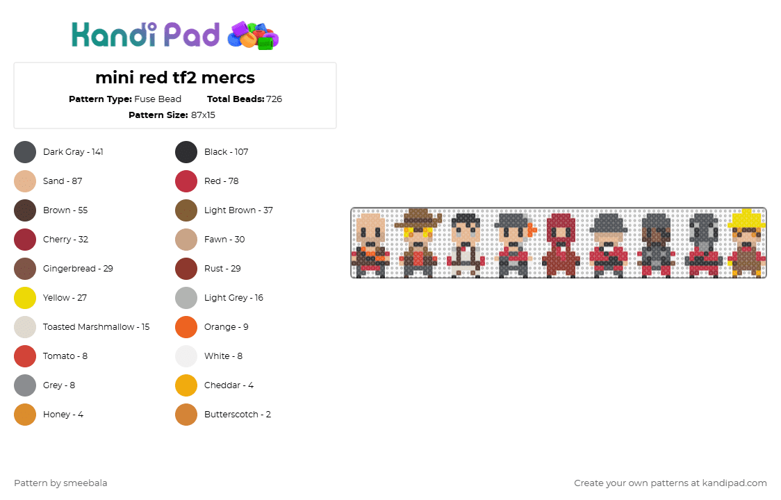 mini red tf2 mercs - Fuse Bead Pattern by smeebala on Kandi Pad - gray,red,beige,tf2,team fortress 2,mercenary,small,easy,1 board,chibi