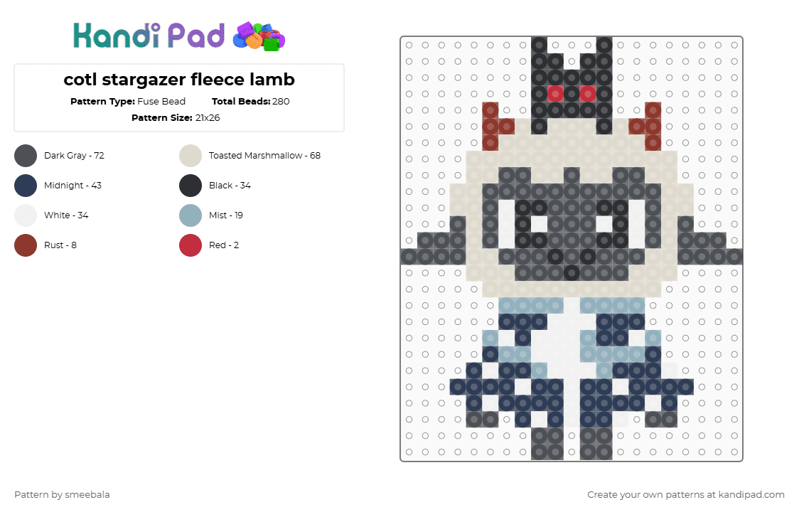 cotl stargazer fleece lamb - Fuse Bead Pattern by smeebala on Kandi Pad - beige,gray,purple,cult of the lamb,cotl,lamb,stargazer,fleece