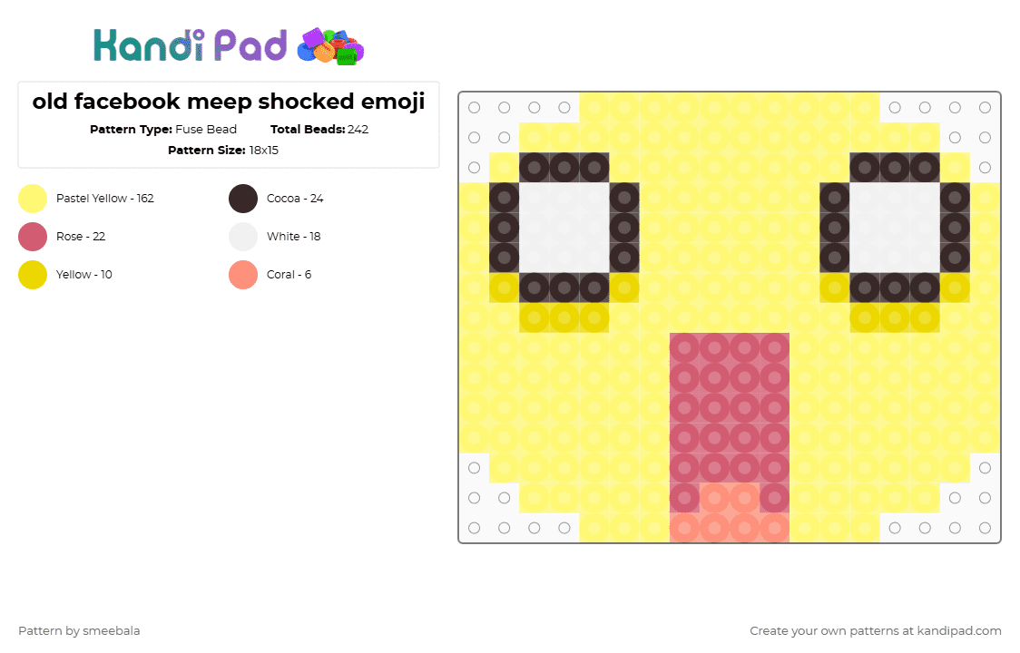 old facebook meep shocked emoji - Fuse Bead Pattern by smeebala on Kandi Pad - yellow,emoji,meep,facebook,shocked,mouth agape,cute,y2k