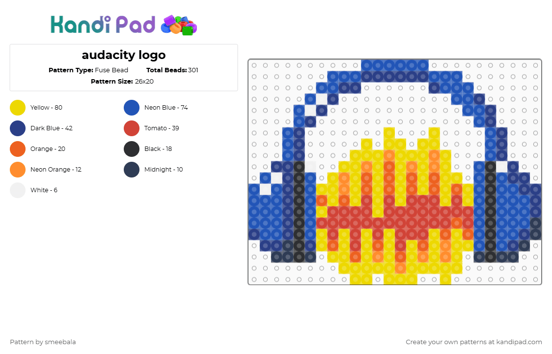 audacity logo - Fuse Bead Pattern by smeebala on Kandi Pad - blue,yellow,audacity,music,y2k,computer,headphones,program