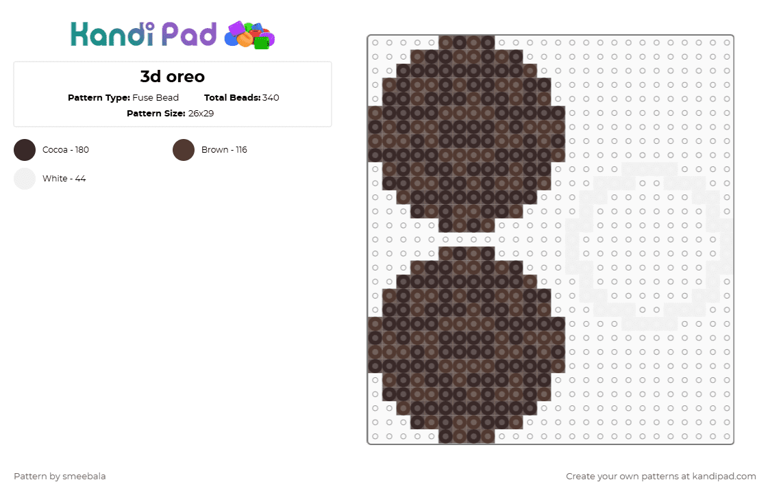 3d oreo - Fuse Bead Pattern by smeebala on Kandi Pad - 3d, brown, cookie, oreo