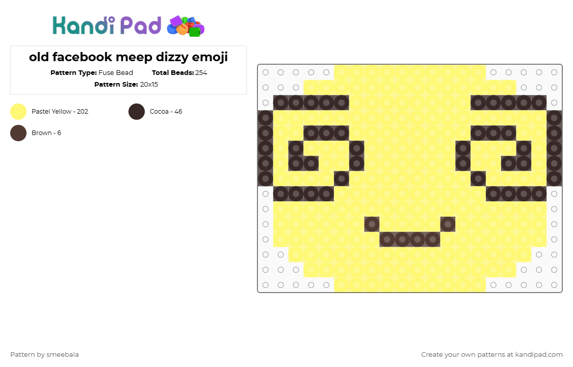 old facebook meep dizzy emoji - Fuse Bead Pattern by smeebala on Kandi Pad - yellow,emoji,meep,facebook,cute,y2k,dizzy,happy
