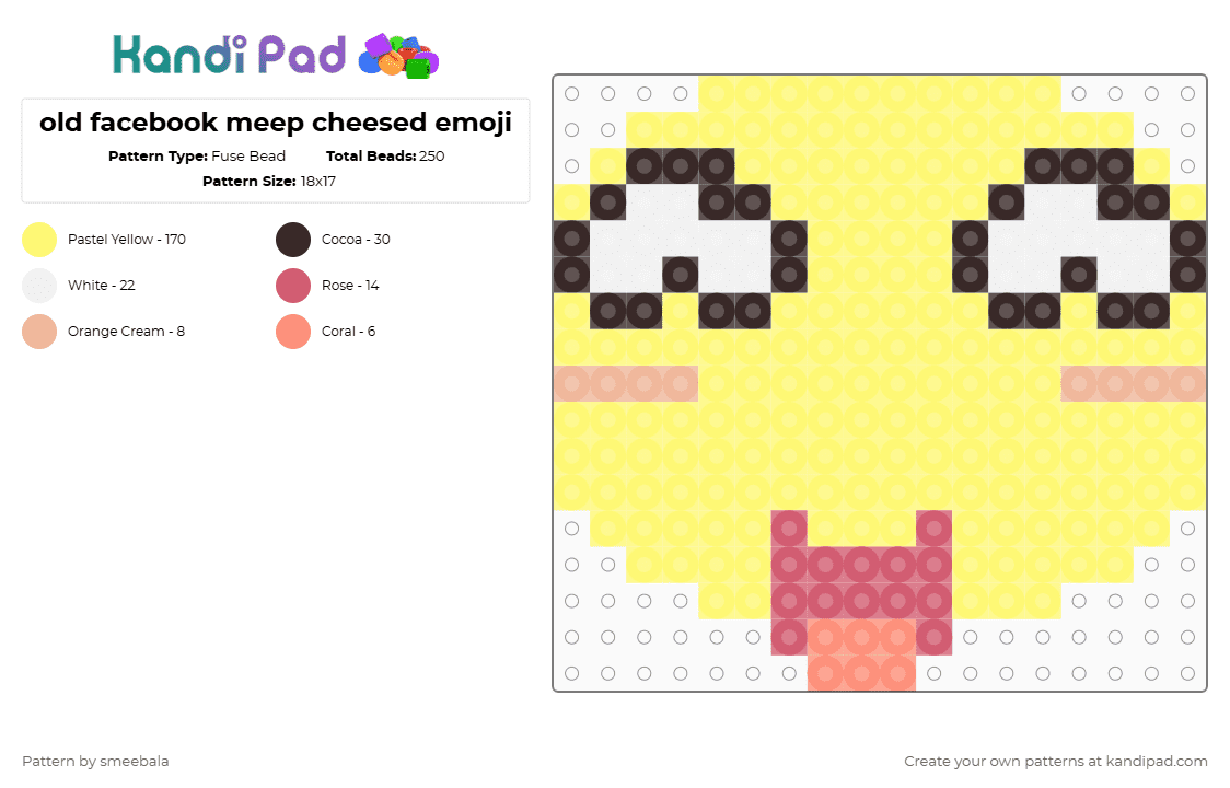 old facebook meep cheesed emoji - Fuse Bead Pattern by smeebala on Kandi Pad - yellow,emoji,meep,facebook,cute,y2k,cheeky,delighted