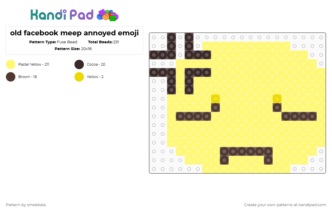 old facebook meep annoyed emoji - Fuse Bead Pattern by smeebala on Kandi Pad - yellow,emoji,meep,facebook,cute,y2k,annoyed,pissed