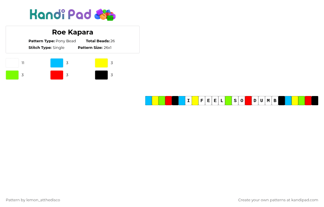 Roe Kapara - Pony Bead Pattern by lemon_atthedisco on Kandi Pad - white,yellow,red,colorful
