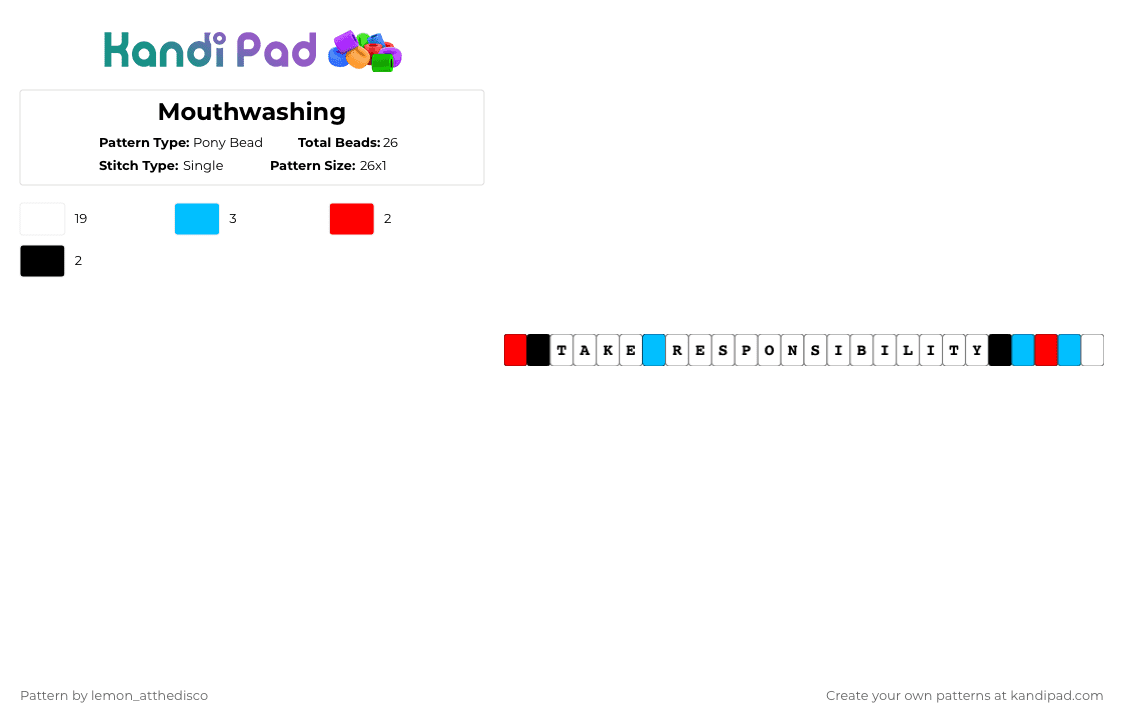 Mouthwashing - Pony Bead Pattern by lemon_atthedisco on Kandi Pad - white,red,light blue