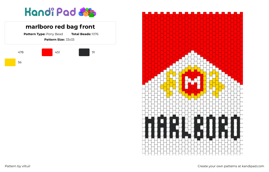 marlboro red bag front - Pony Bead Pattern by viltuil on Kandi Pad - red