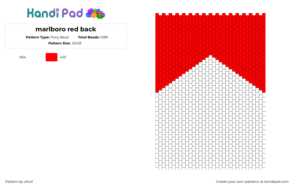 marlboro red back - Pony Bead Pattern by viltuil on Kandi Pad - red,white