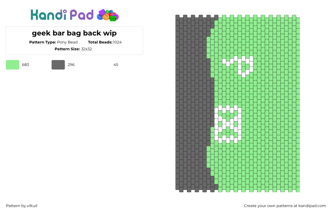 geek bar bag back wip - Pony Bead Pattern by viltuil on Kandi Pad - gray,teal