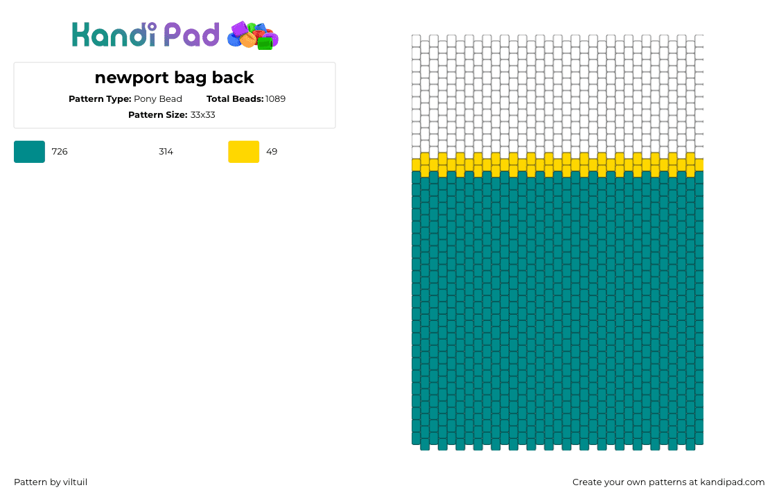 newport bag back - Pony Bead Pattern by viltuil on Kandi Pad - teal