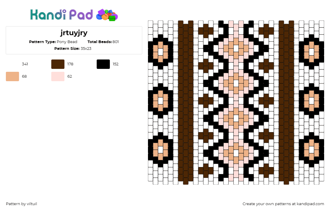 jrtuyjry - Pony Bead Pattern by viltuil on Kandi Pad - diamonds,geometric,tapestry,panel,white,tan,brown