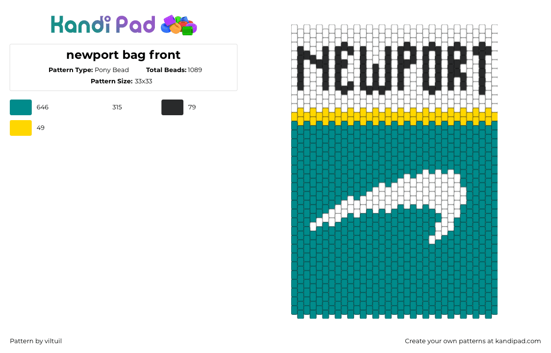 newport bag front - Pony Bead Pattern by viltuil on Kandi Pad - teal