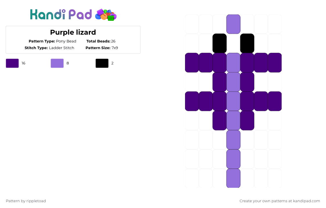 Purple lizard - Pony Bead Pattern by rippletoad on Kandi Pad - purple