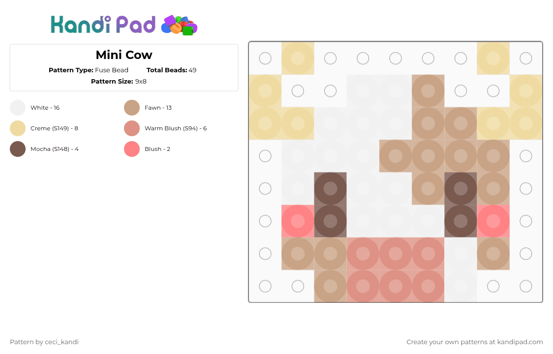 Mini Cow - Fuse Bead Pattern by ceci_kandi on Kandi Pad - beige