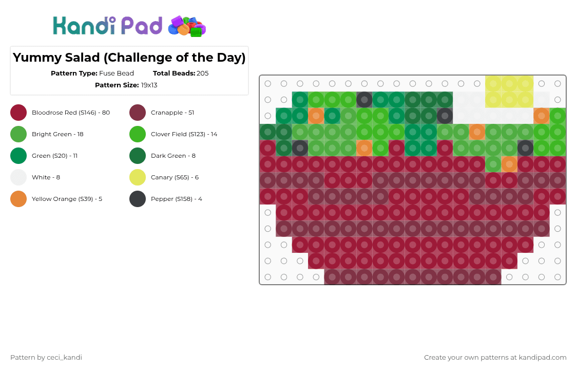 Yummy Salad (Challenge of the Day) - Fuse Bead Pattern by ceci_kandi on Kandi Pad - brown, green, red