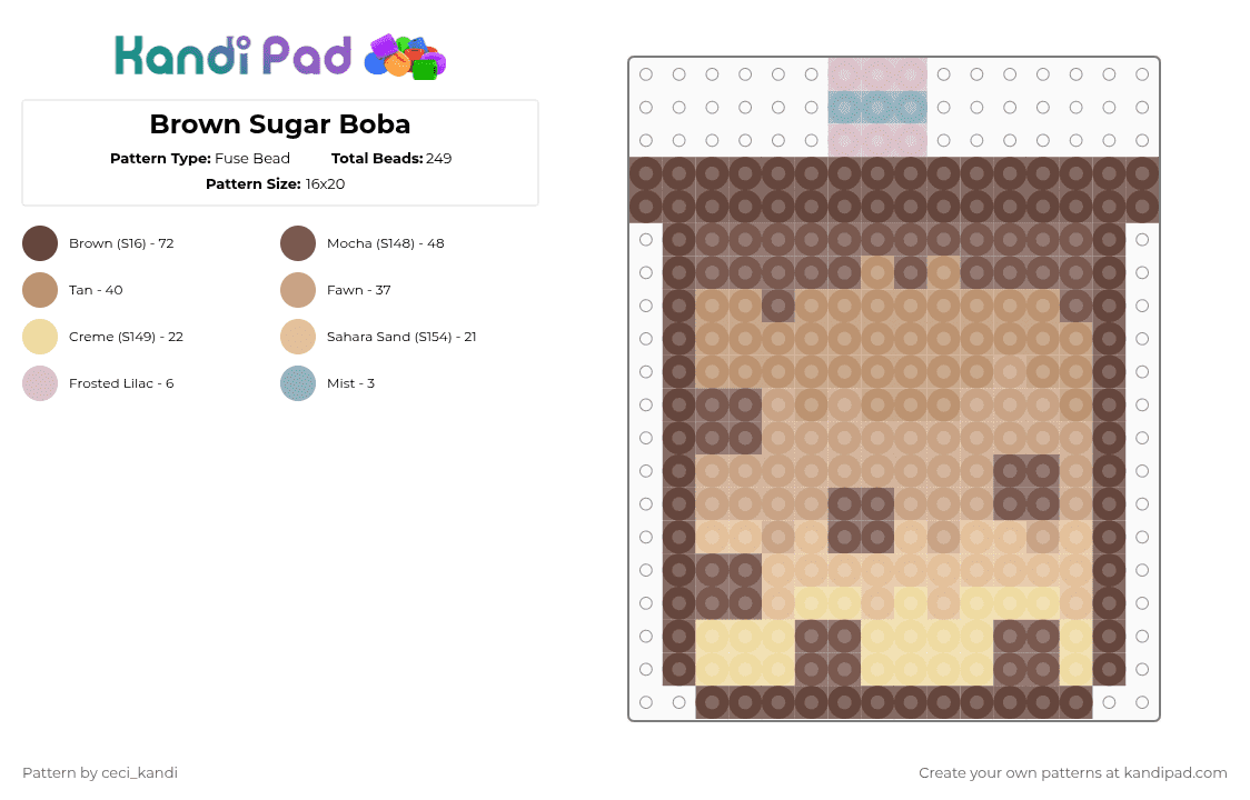 Brown Sugar Boba - Fuse Bead Pattern by ceci_kandi on Kandi Pad - brown,beige